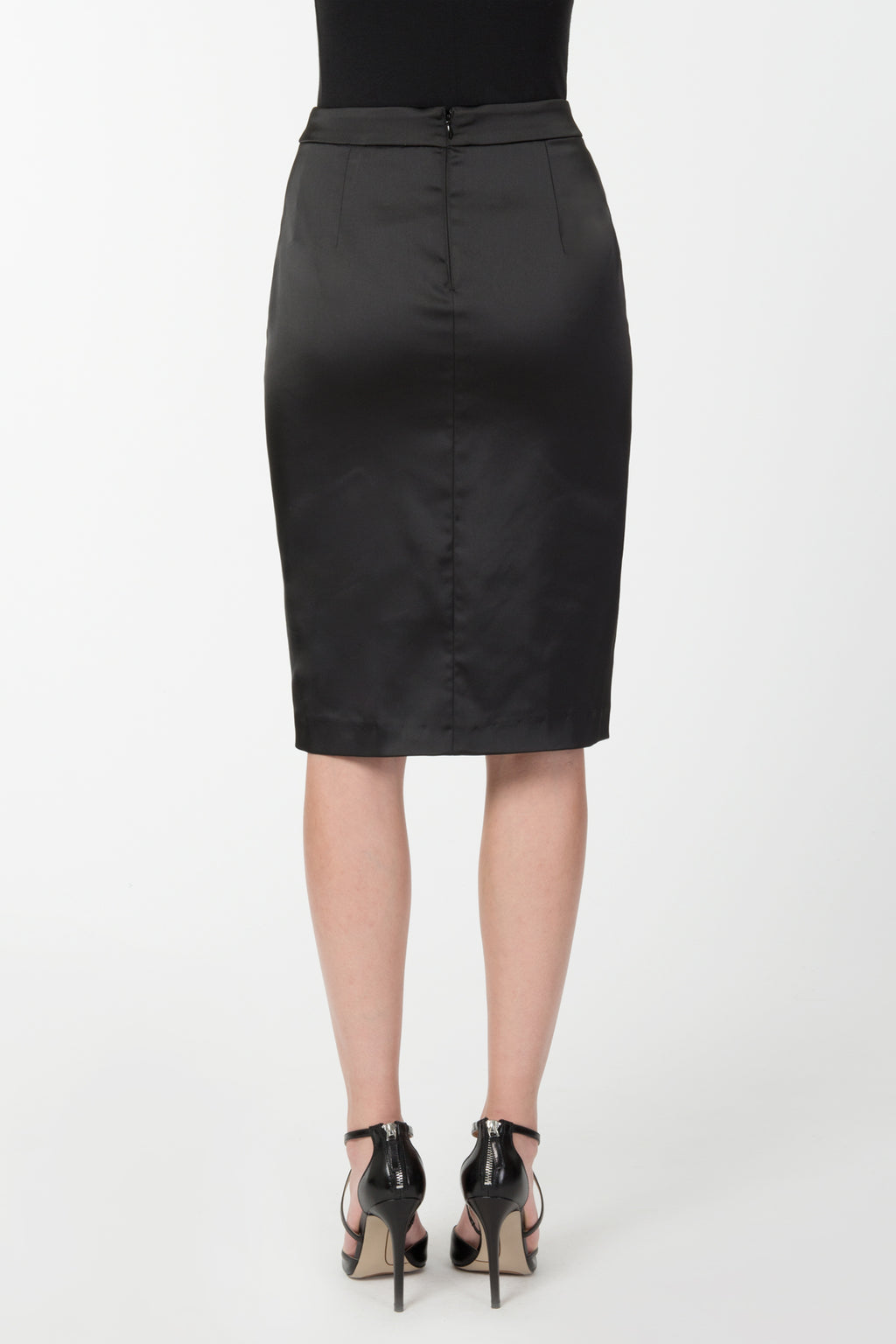 Stretch Satin Pencil Skirt in Black