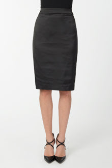 Stretch Satin Pencil Skirt in Black