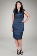 Beaded Satin Cocktail Dress in Navy