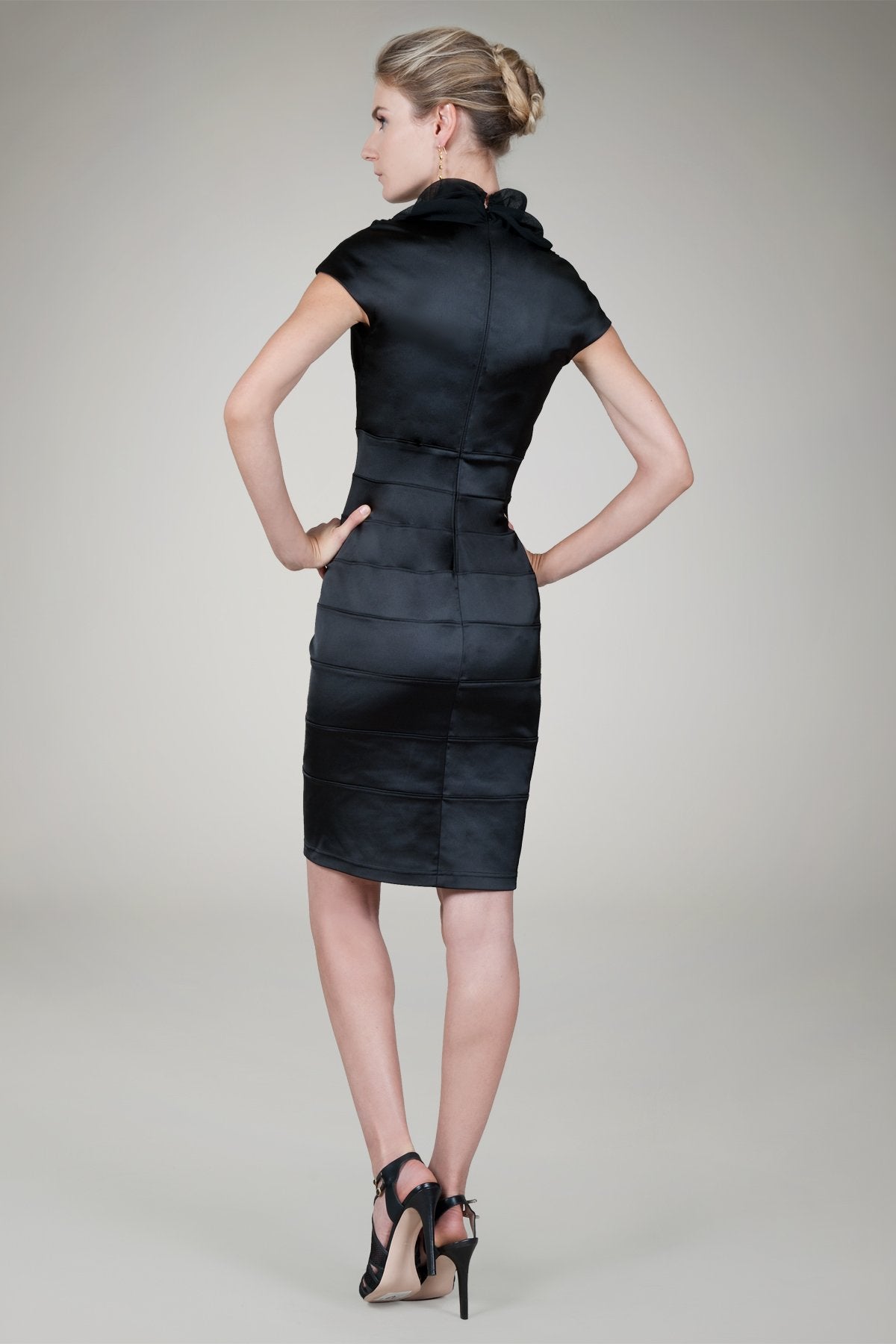 Stretch Satin Cocktail Dress in Black