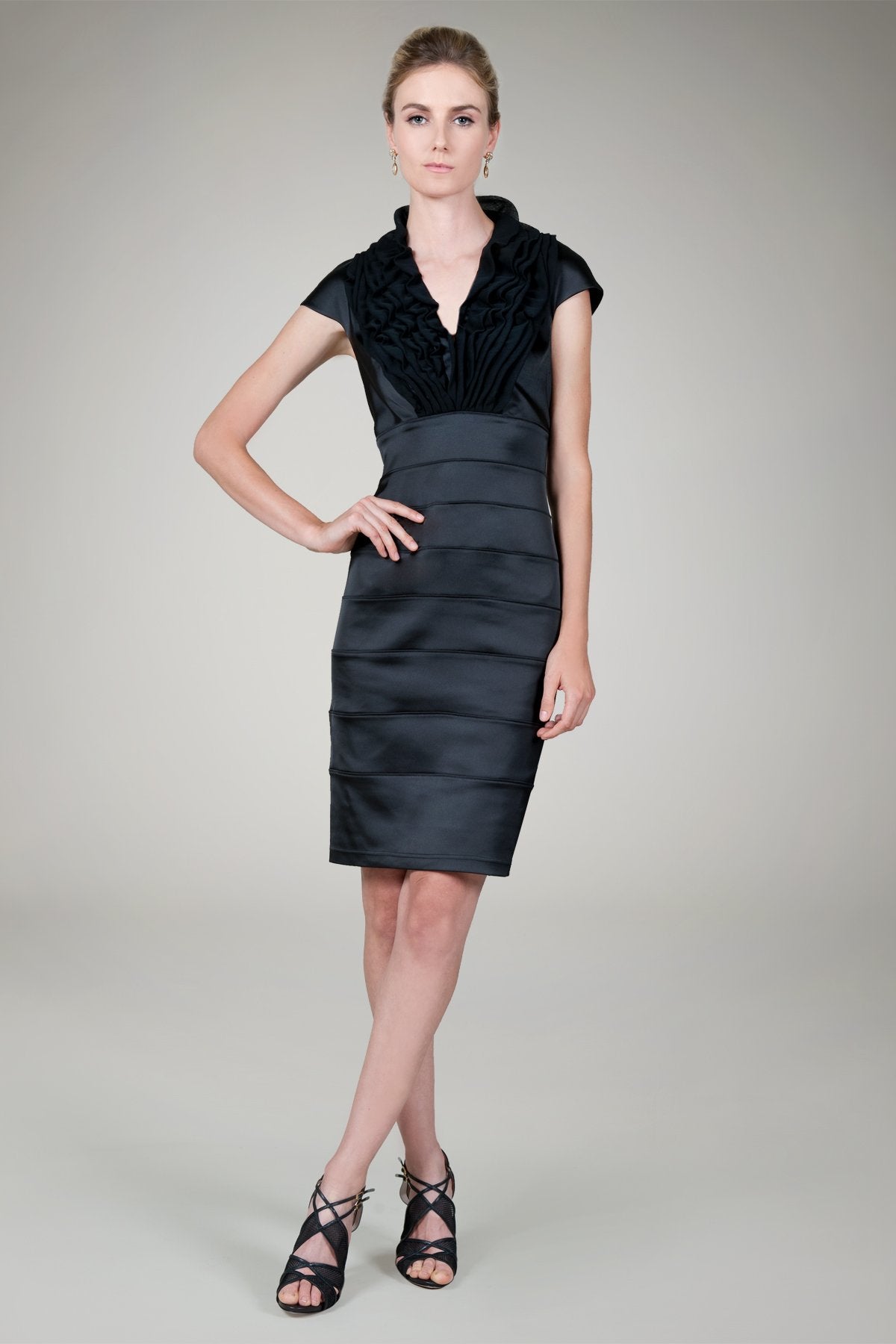Stretch Satin Cocktail Dress in Black