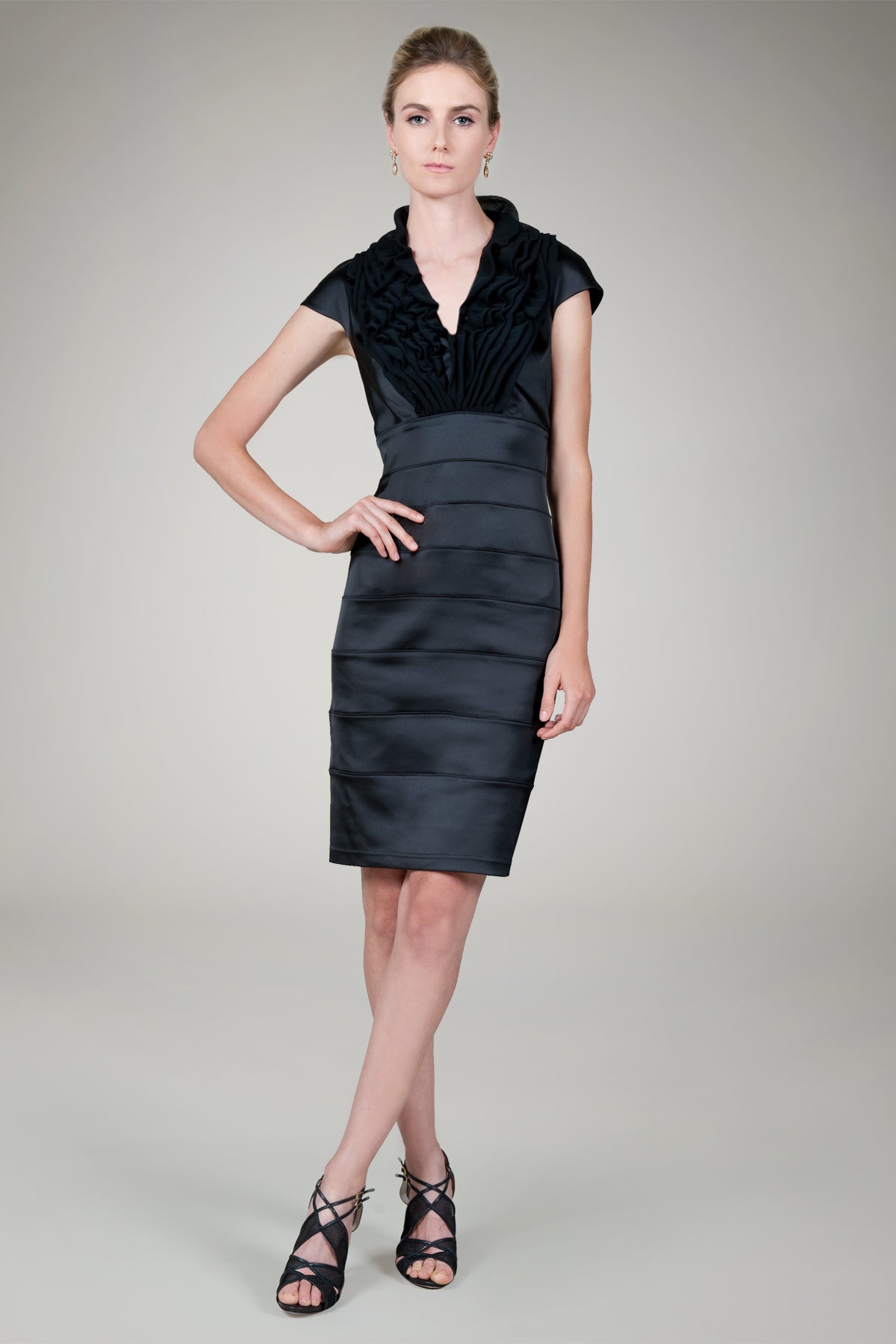 Stretch Satin Cocktail Dress in Black