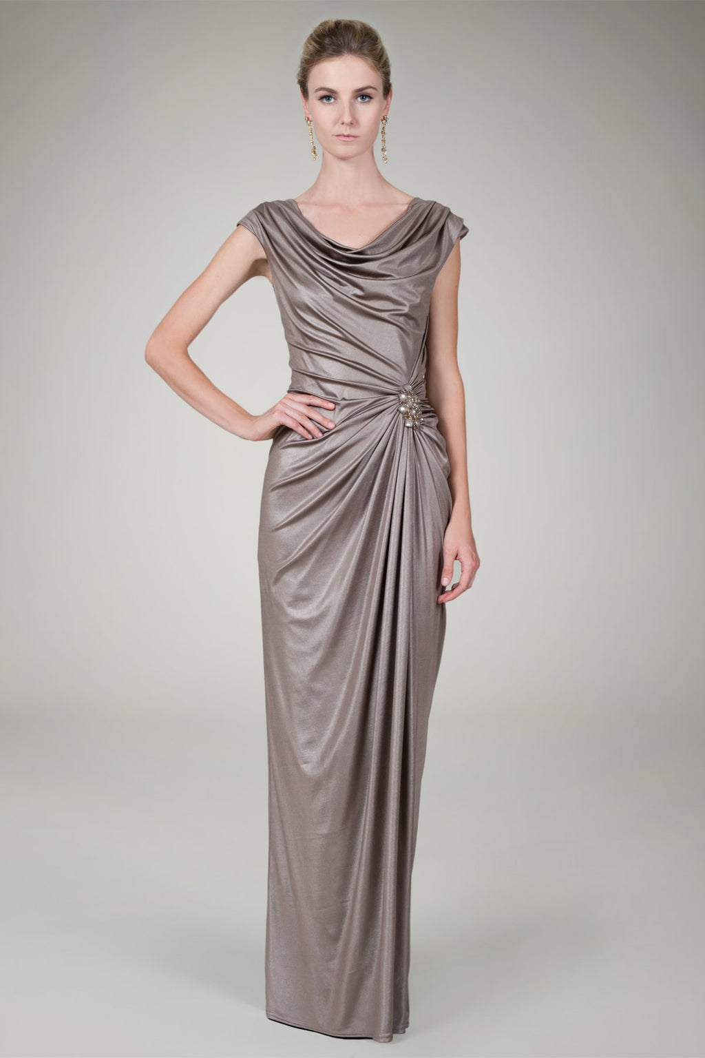 Foil Draped Gown in Mineral