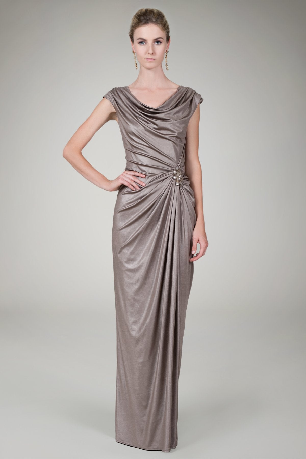Foil Draped Gown in Mineral
