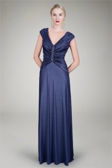Beaded Metallic Jersey Gown in Navy