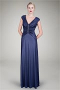 Beaded Metallic Jersey Gown in Navy