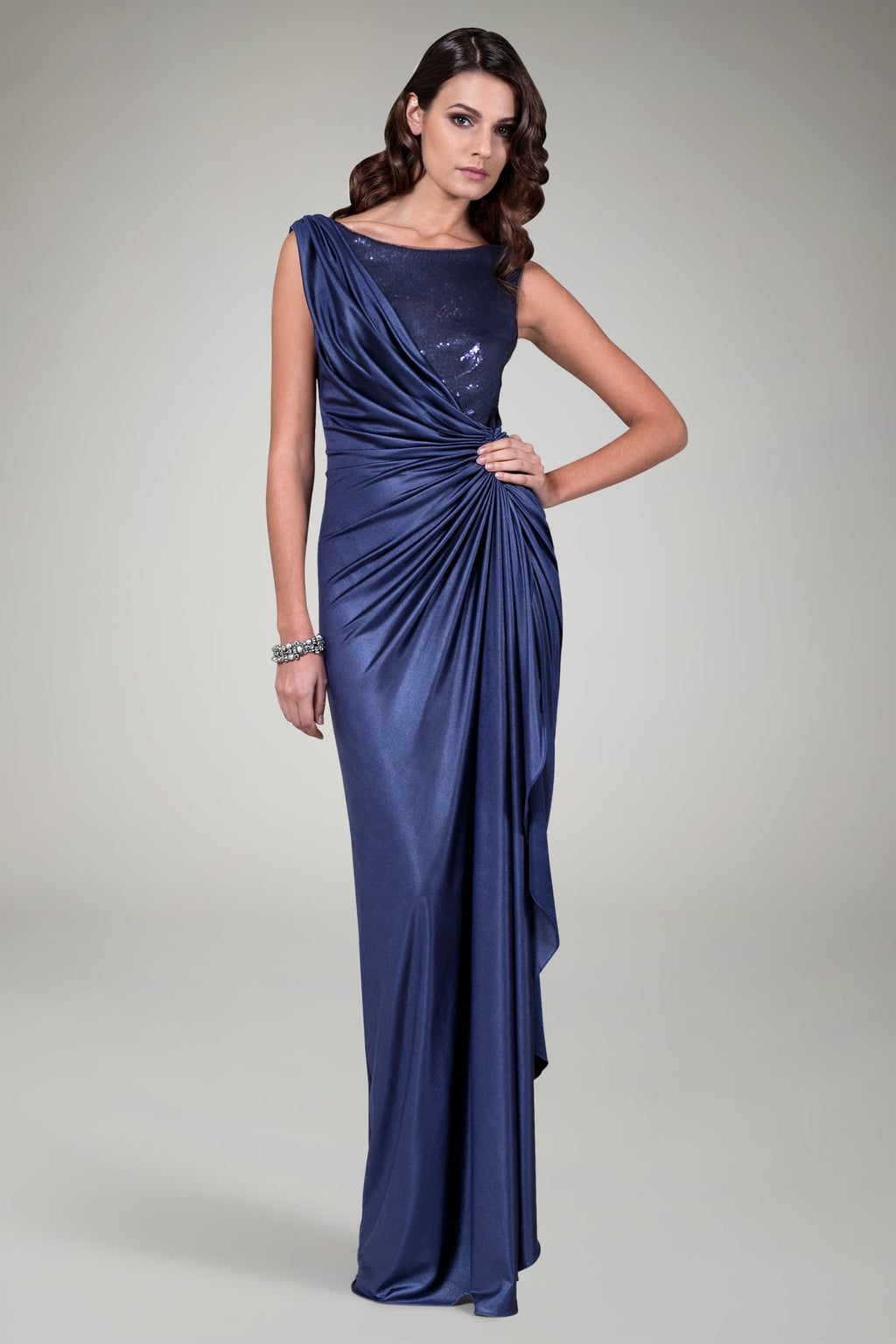 Draped Front Gown in Navy