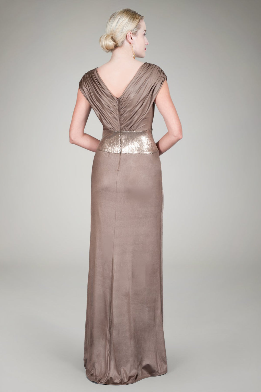 Sequin Waist Jersey Gown in Mineral