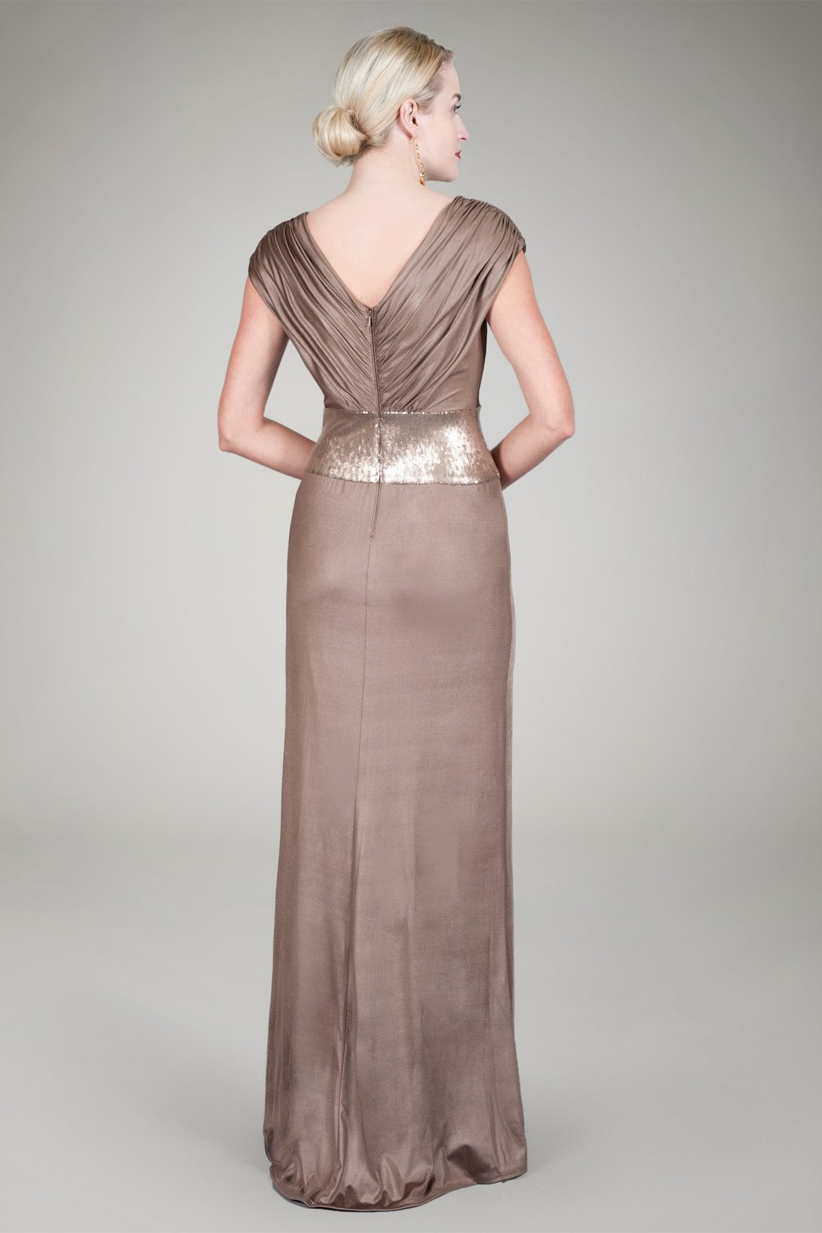 Sequin Waist Jersey Gown in Mineral