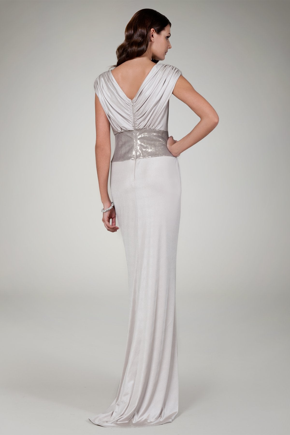 Sequin Waist Jersey Gown in Natural