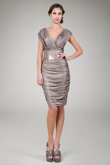 Metallic Jersey Ruched Cocktail Dress in Mineral