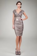 Metallic Jersey Ruched Cocktail Dress in Mineral