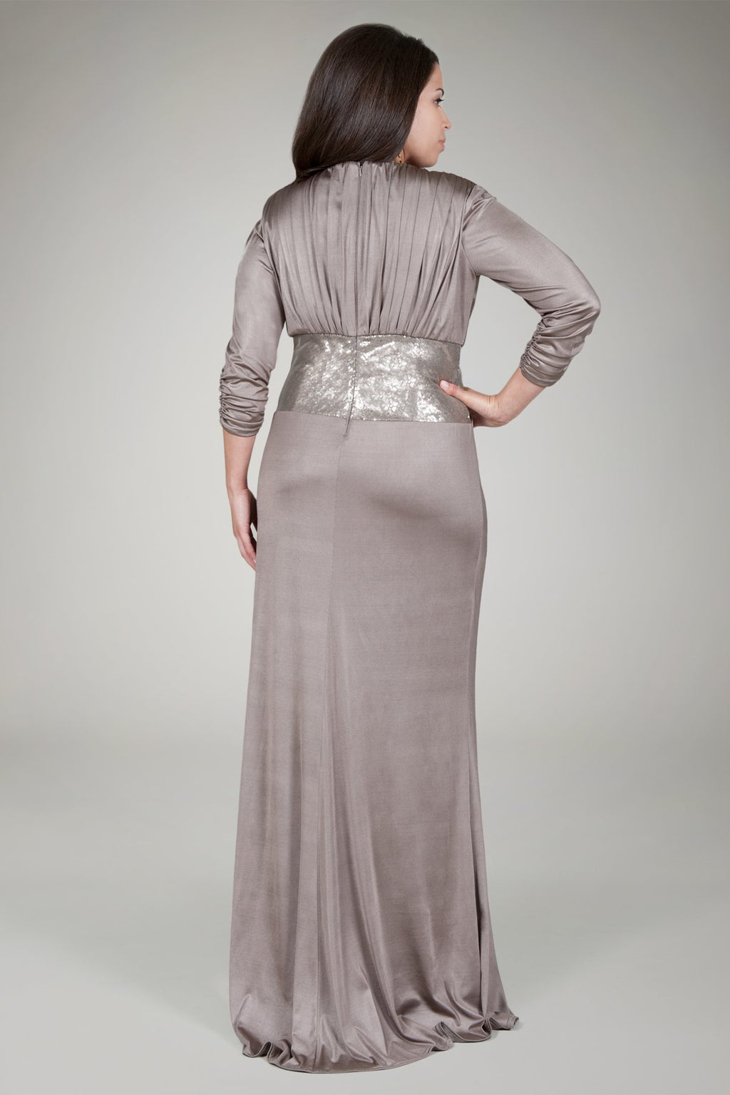 Draped Twist Metallic Jersey Gown in Mineral