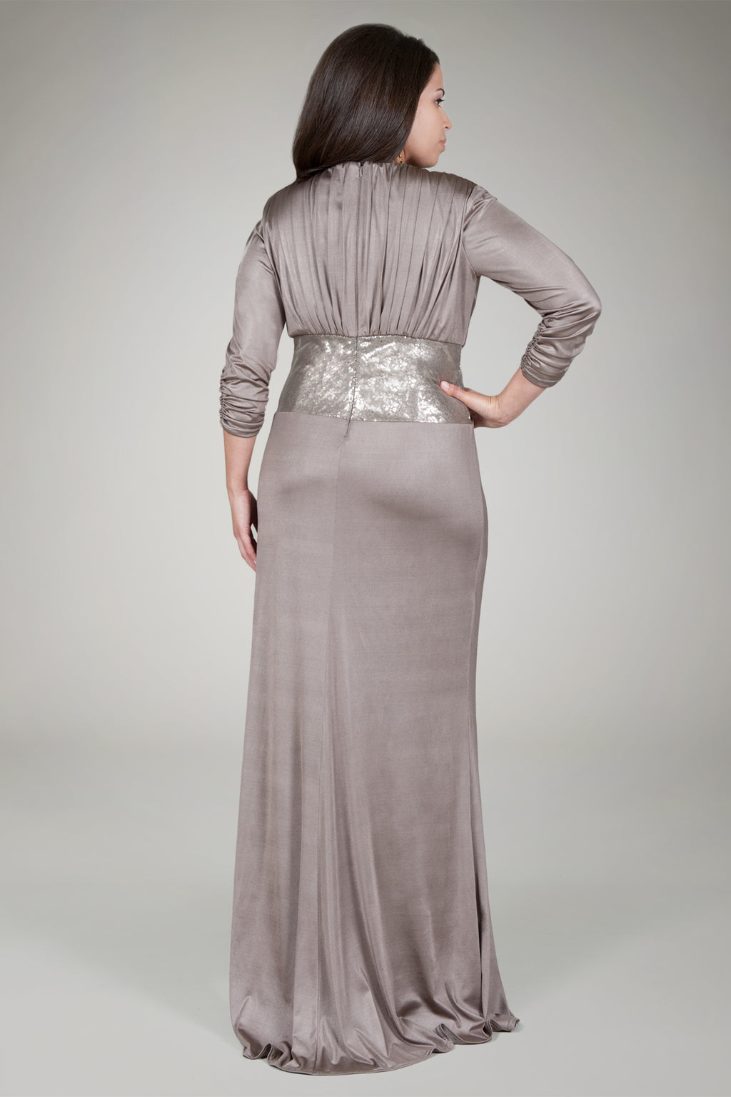 Draped Twist Metallic Jersey Gown in Mineral
