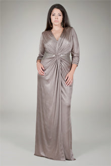 Draped Twist Metallic Jersey Gown in Mineral