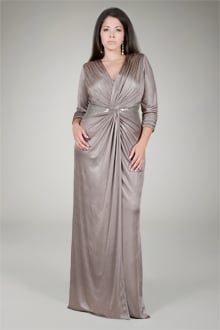 Draped Twist Metallic Jersey Gown in Mineral
