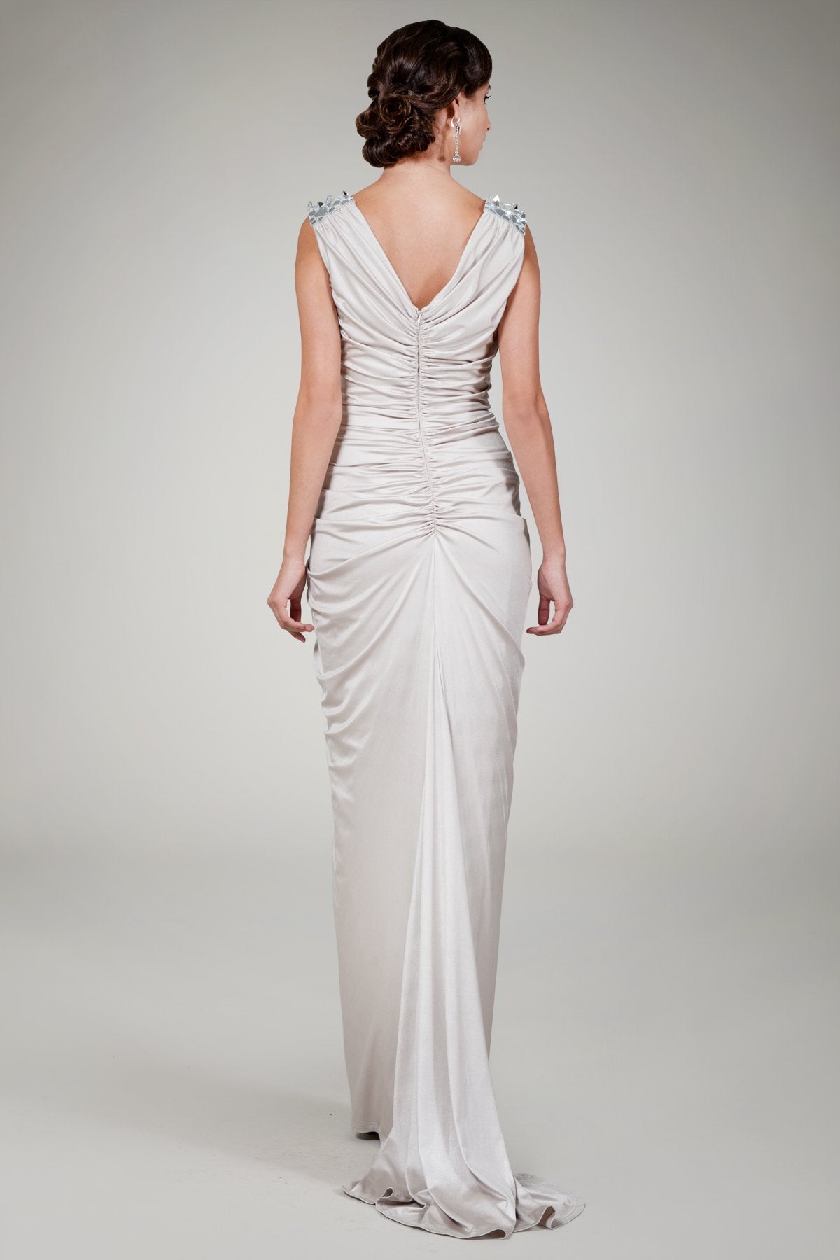 Geometric Jewel Draped Gown in Natural