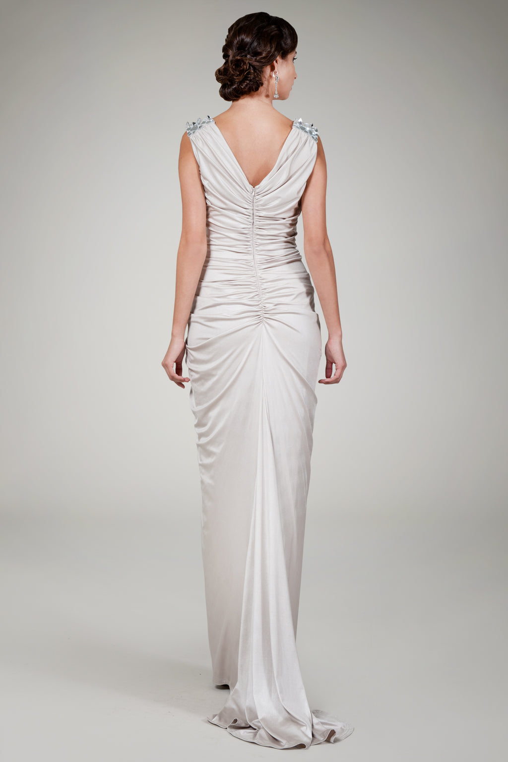 Geometric Jewel Draped Gown in Natural