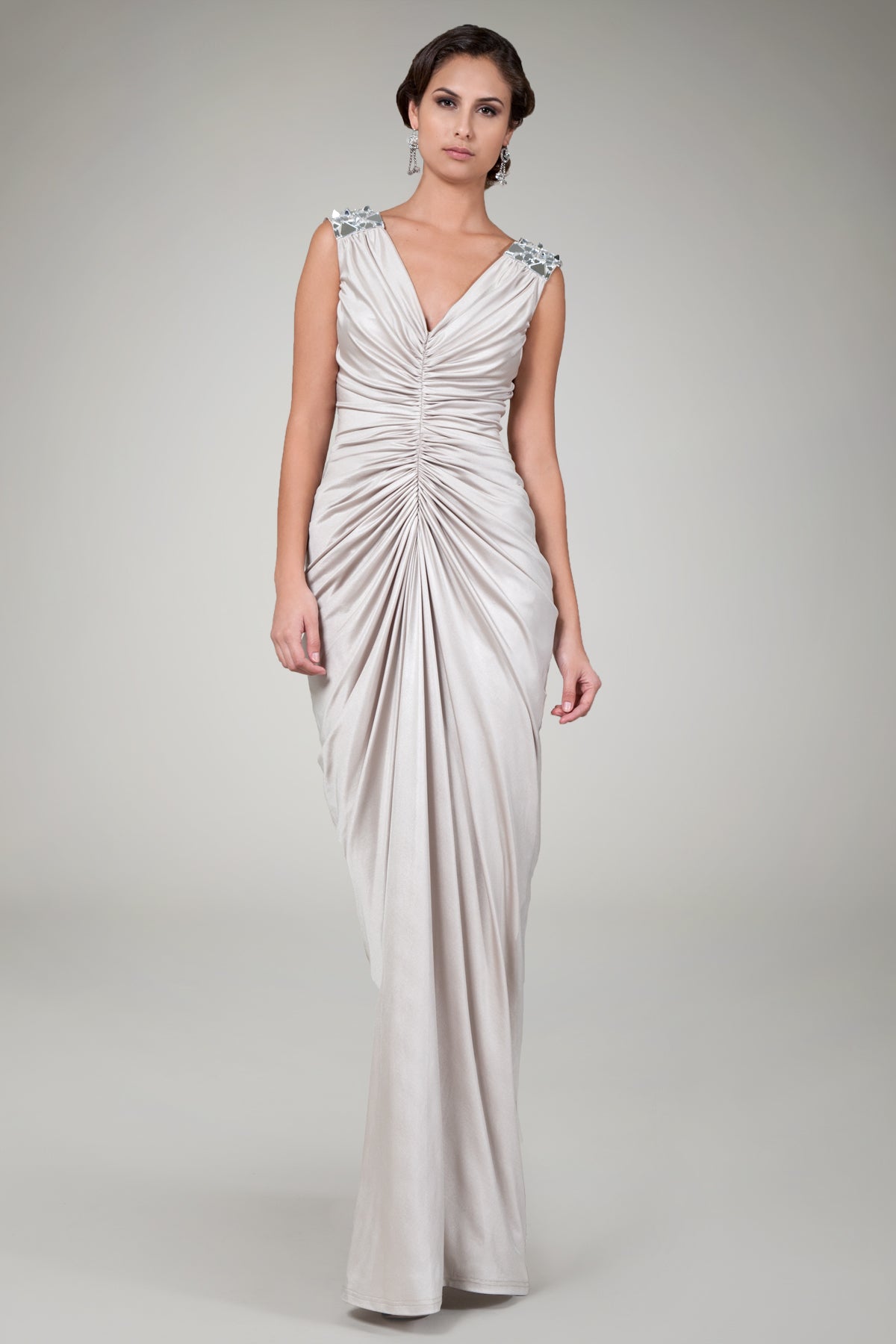 Geometric Jewel Draped Gown in Natural