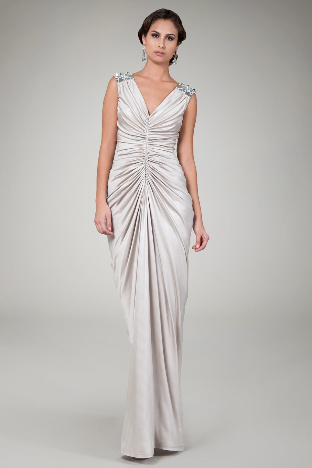 Geometric Jewel Draped Gown in Natural