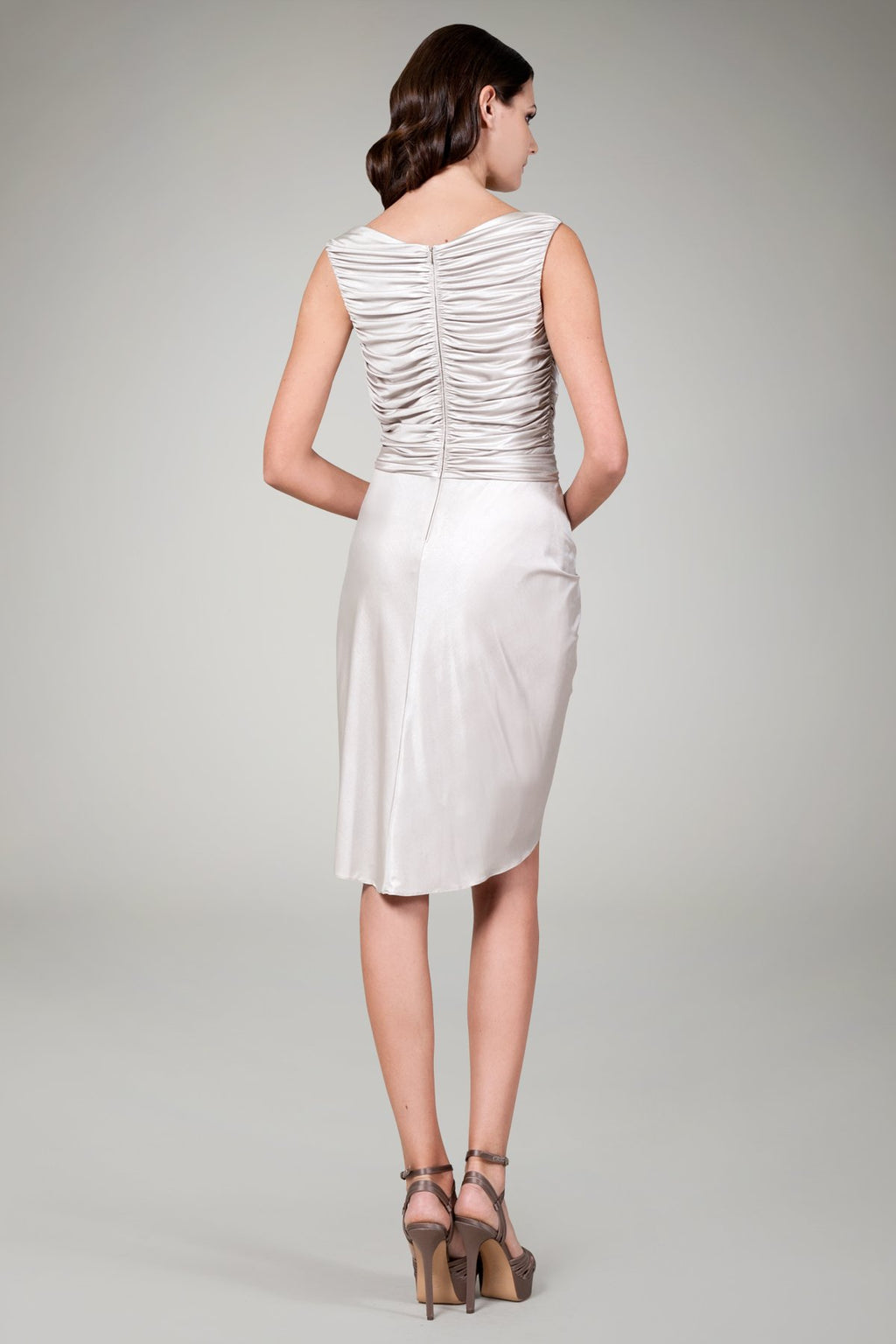 Metallic Jersey Draped Cocktail Dress in Natural