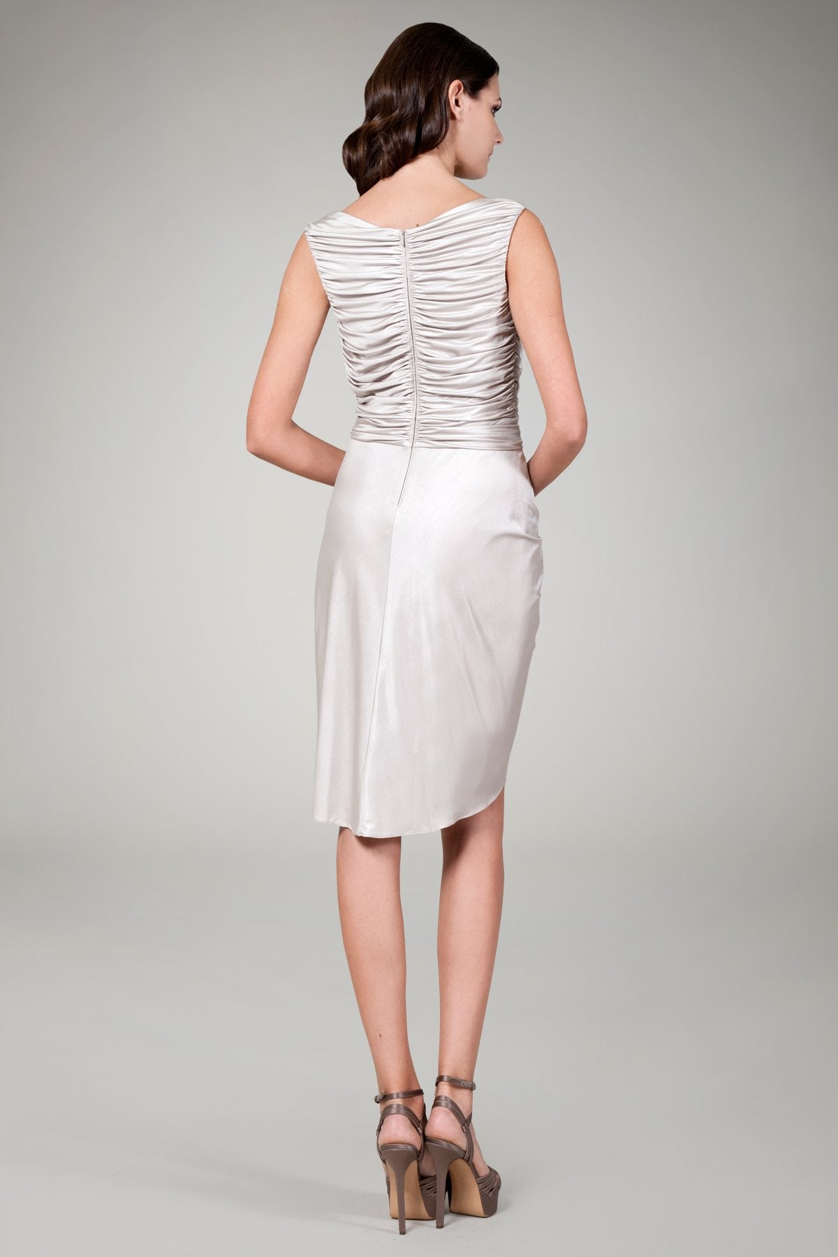 Metallic Jersey Draped Cocktail Dress in Natural