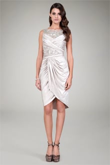 Metallic Jersey Draped Cocktail Dress in Natural