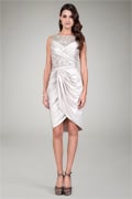 Metallic Jersey Draped Cocktail Dress in Natural