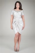 Metallic Jersey Draped Cocktail Dress in Natural