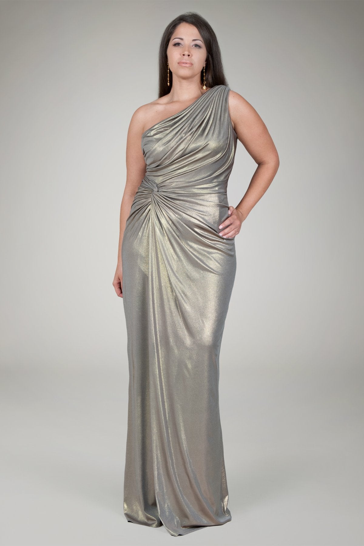 Draped Jersey Gown in Smoke Pearl
