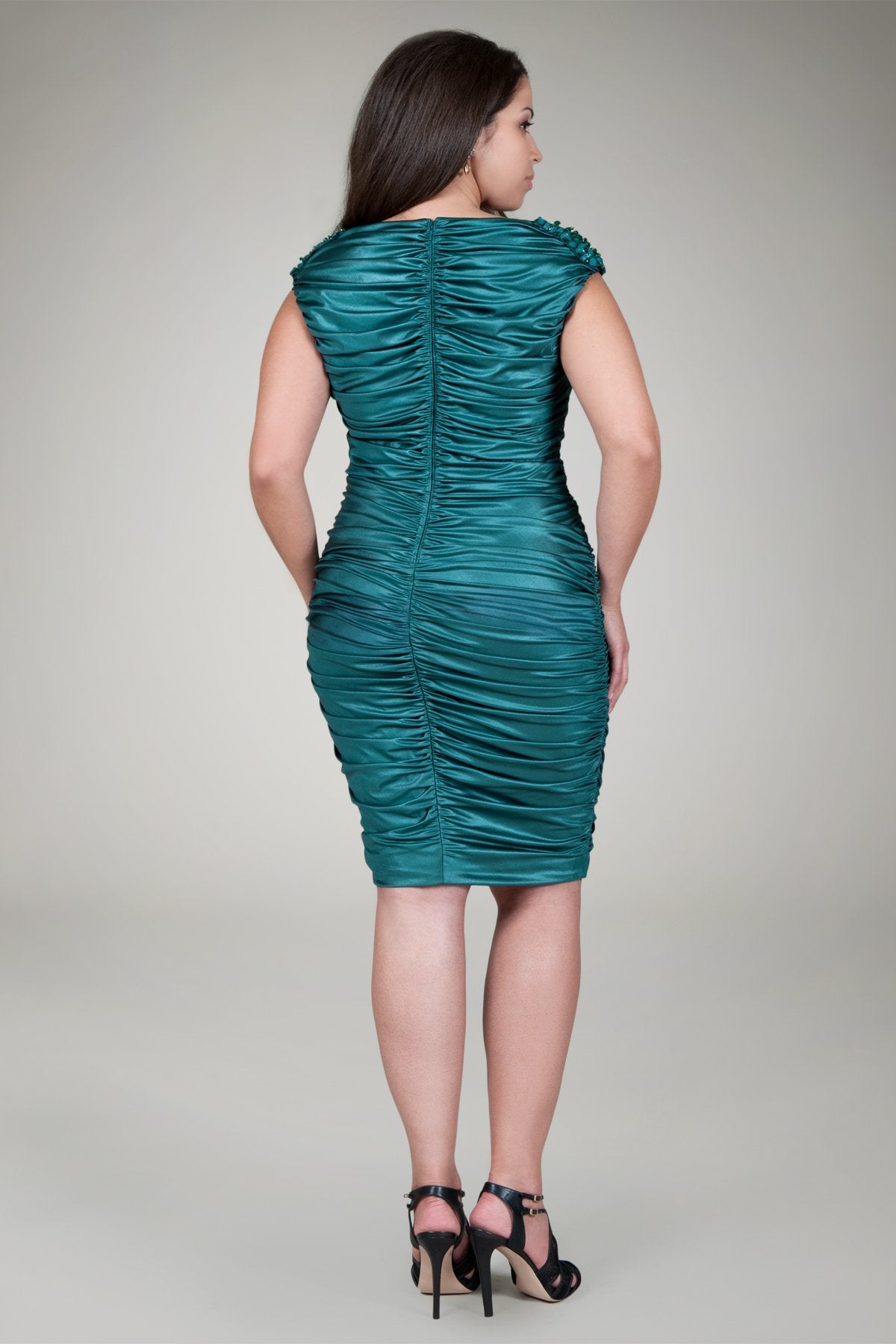 Ruched Jersey Cocktail Gown in Loden
