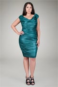 Ruched Jersey Cocktail Gown in Loden
