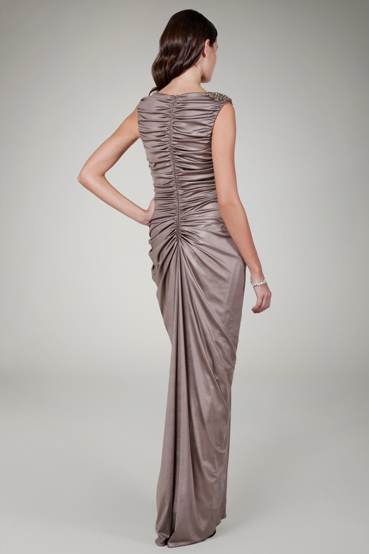 Metallic Jersey Draped Gown in Mineral