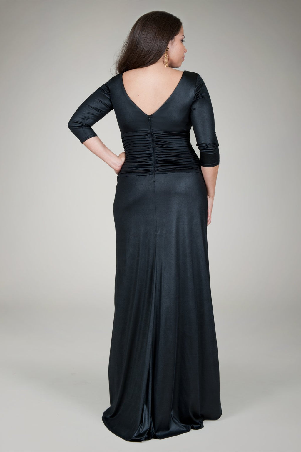 Metallic Jersey Draped Gown in Black