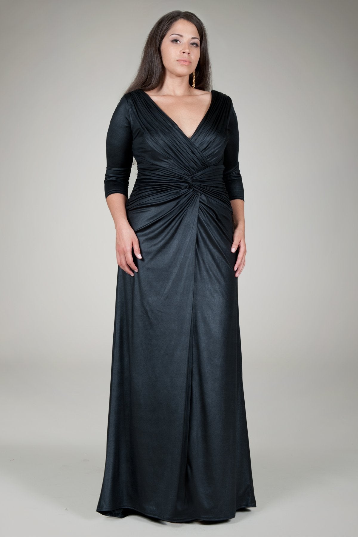 Metallic Jersey Draped Gown in Black