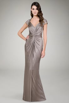 Metallic Jersey Draped Gown in Mineral