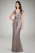 Metallic Jersey Draped Gown in Mineral