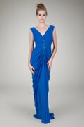Chiffon Draped V-Neck Gown in Blueberry
