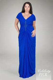 Chiffon Draped V-Neck Gown in Blueberry