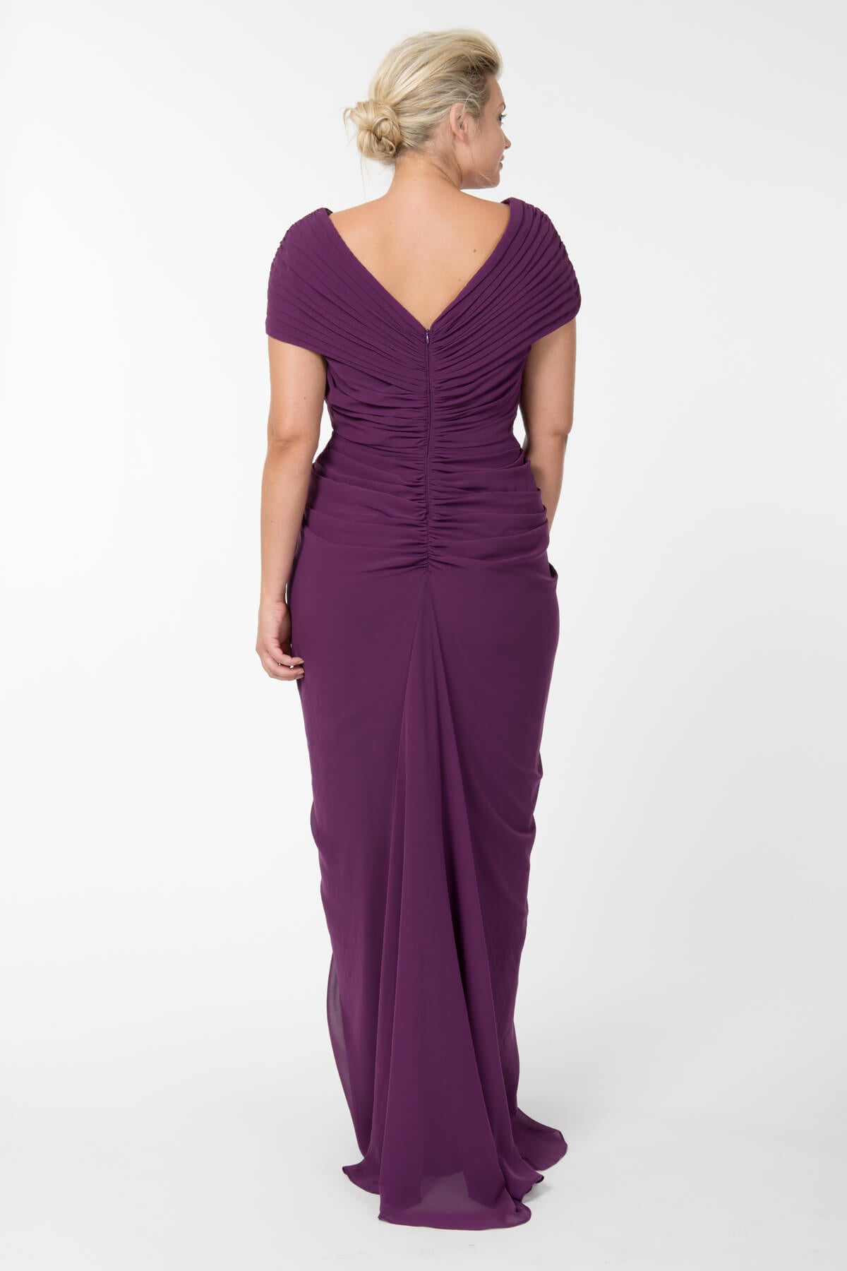 Chiffon Draped V-Neck Gown in Barberry