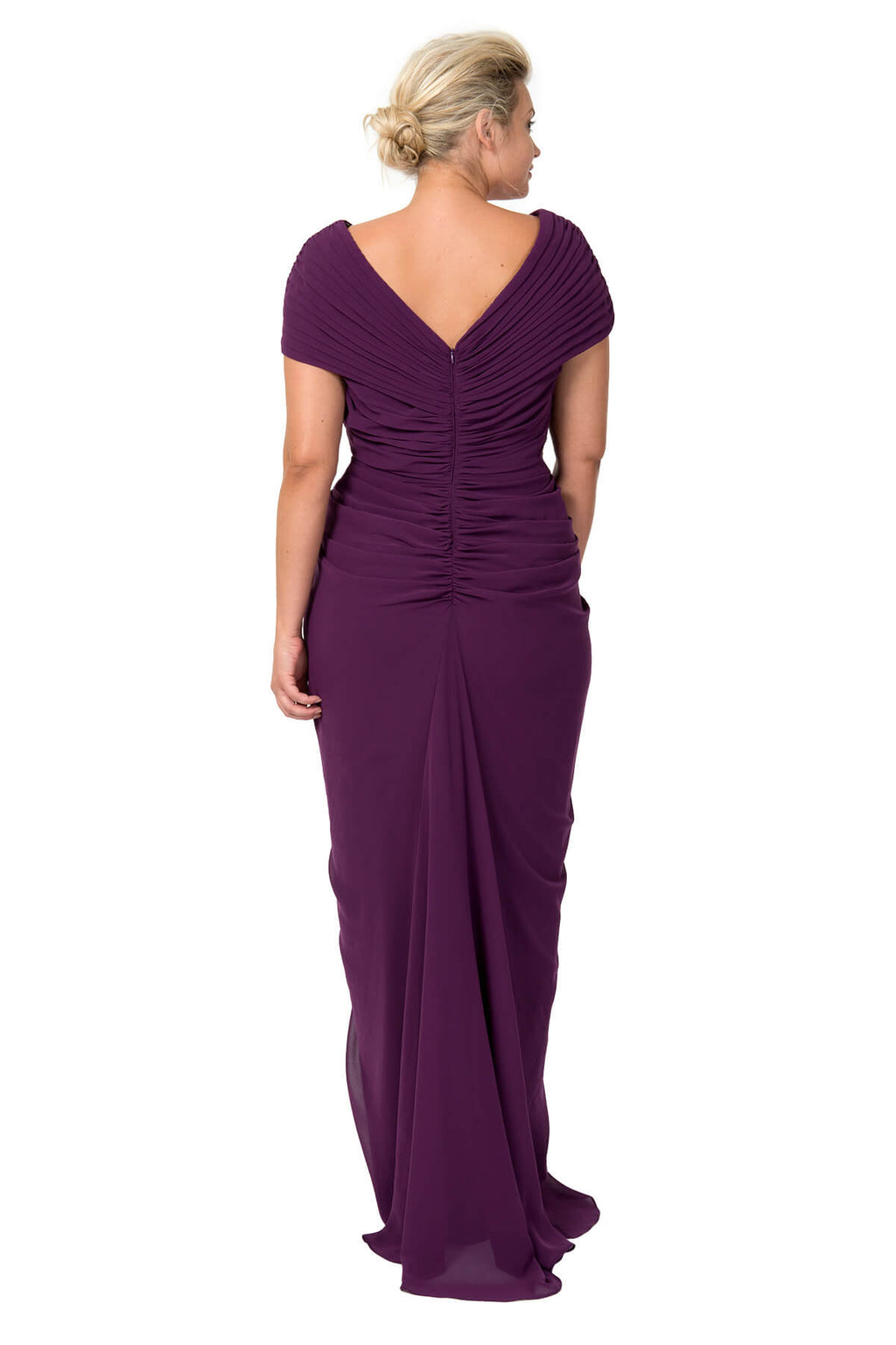 Chiffon Draped V-Neck Gown in Barberry