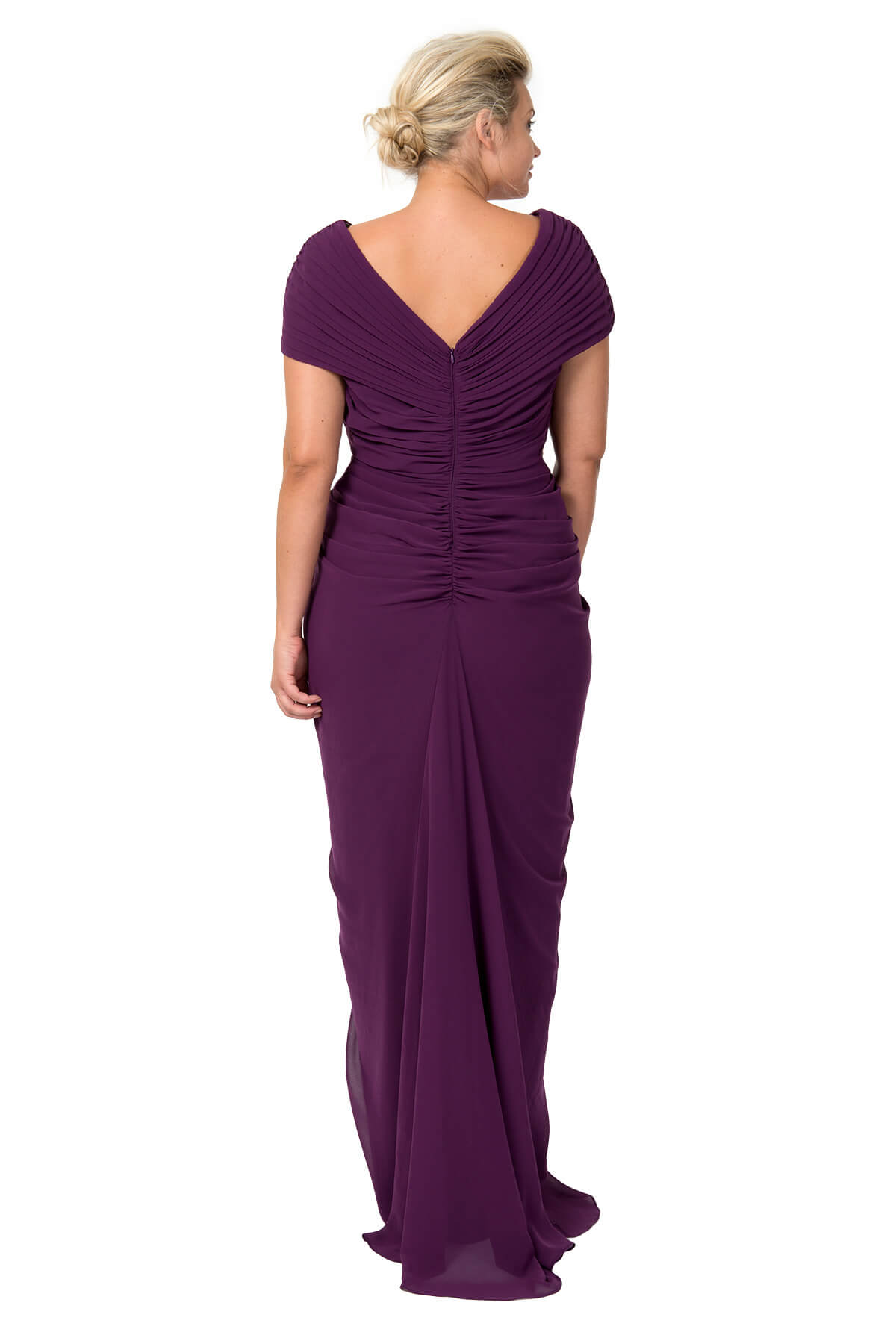 Chiffon Draped V-Neck Gown in Barberry