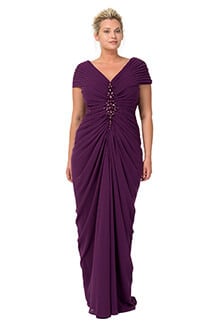 Chiffon Draped V-Neck Gown in Barberry