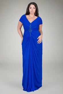 Chiffon Draped V-Neck Gown in Blueberry