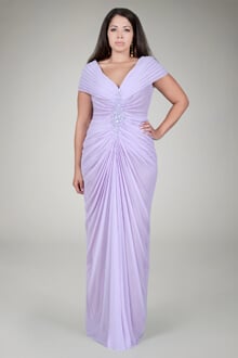 Chiffon Draped V-Neck Gown in Lavender