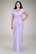 Chiffon Draped V-Neck Gown in Lavender