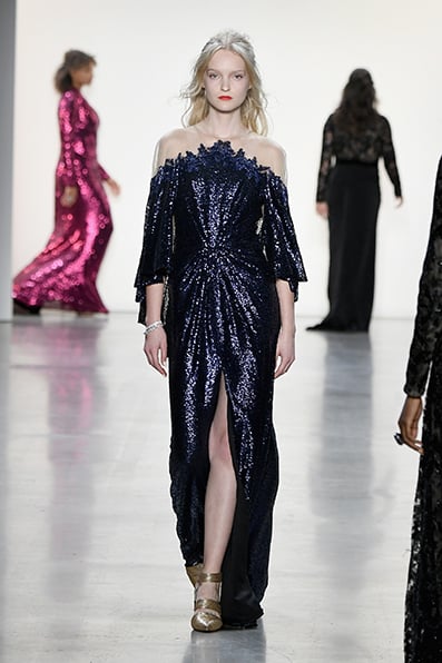 Tadashi Shoji - Phlox Capelet Sequin Slit Gown