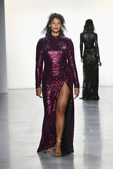 Rani Long-Sleeve Sequin Slit Gown