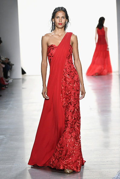 Pira One-Shoulder Sequin Crepe Gown