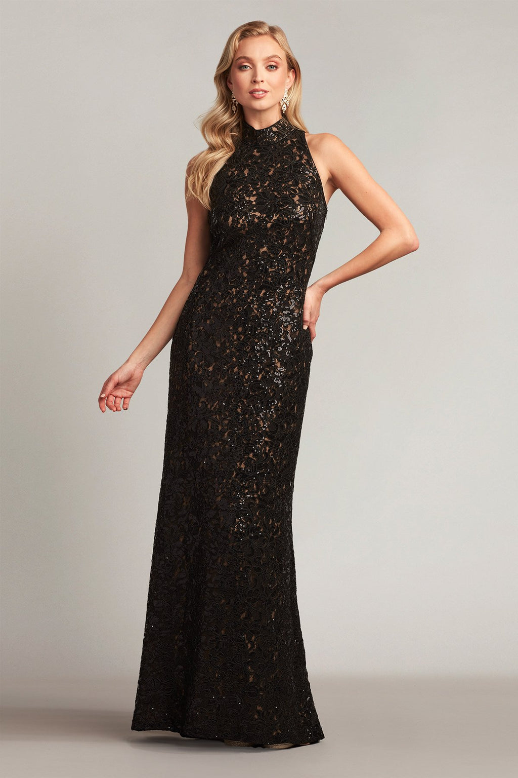 Joy Sequin Embroidered Halter Gown